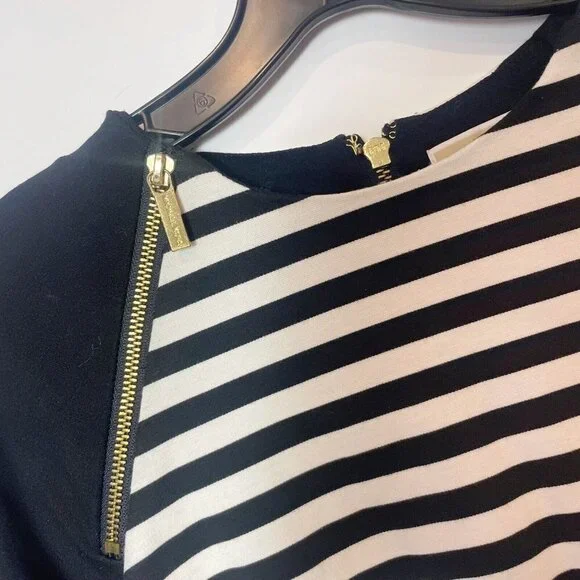 Michael Kors Womens Striped Long Sleeve Sheath Dress Black 2 Zipper Sleeve - Picture 3 of 10